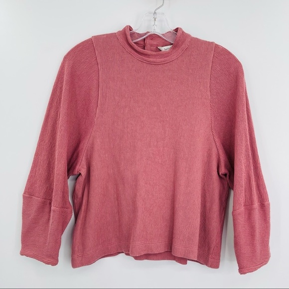 Madewell Texture & Thread Button Back Mock Neck Top Womens S‎ Pink Autumn Berry - Picture 1 of 9